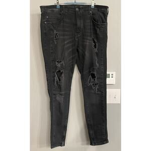 True‎ Religion Jeans Mick Slouchy Skinny Moto Destroyed Black Denim Men’s 38